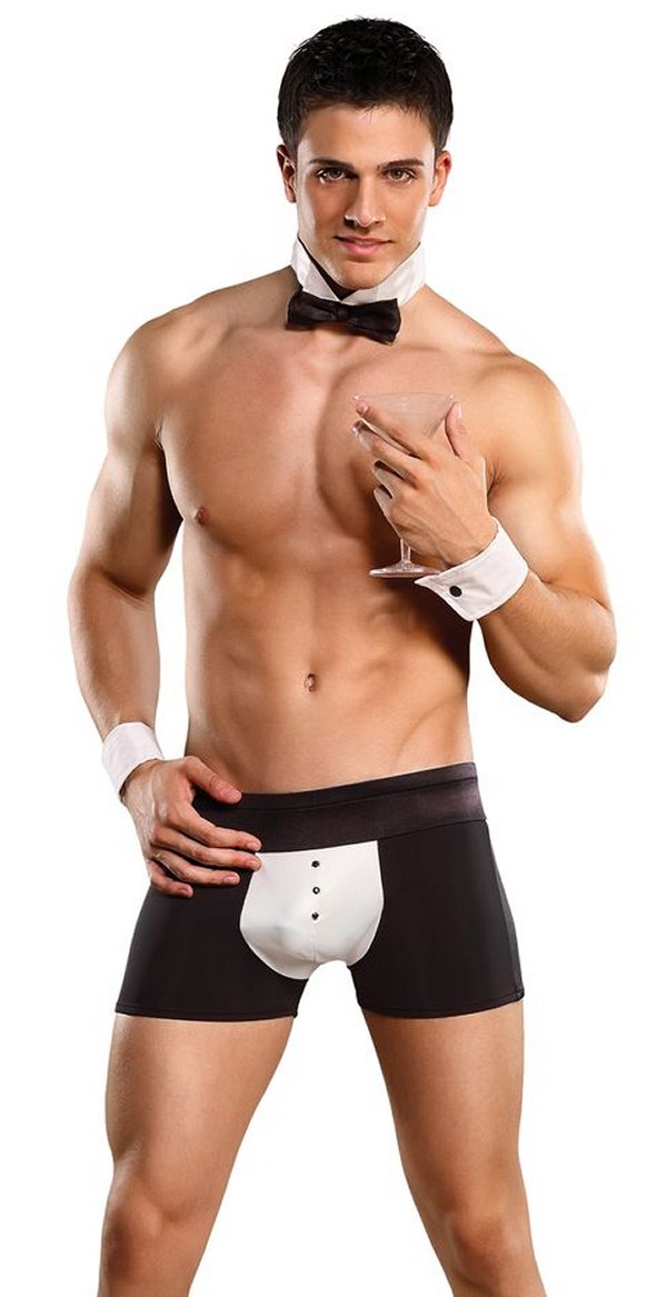 Male Power Butt Ler Tuxedo Costume Mens Sexy Brief Tie Cuffs Butler 