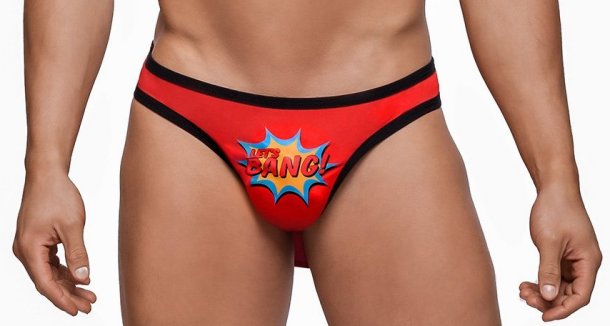 Male Power Super Hero Thong w Cape Red Novelty Superhero Mens Underwear